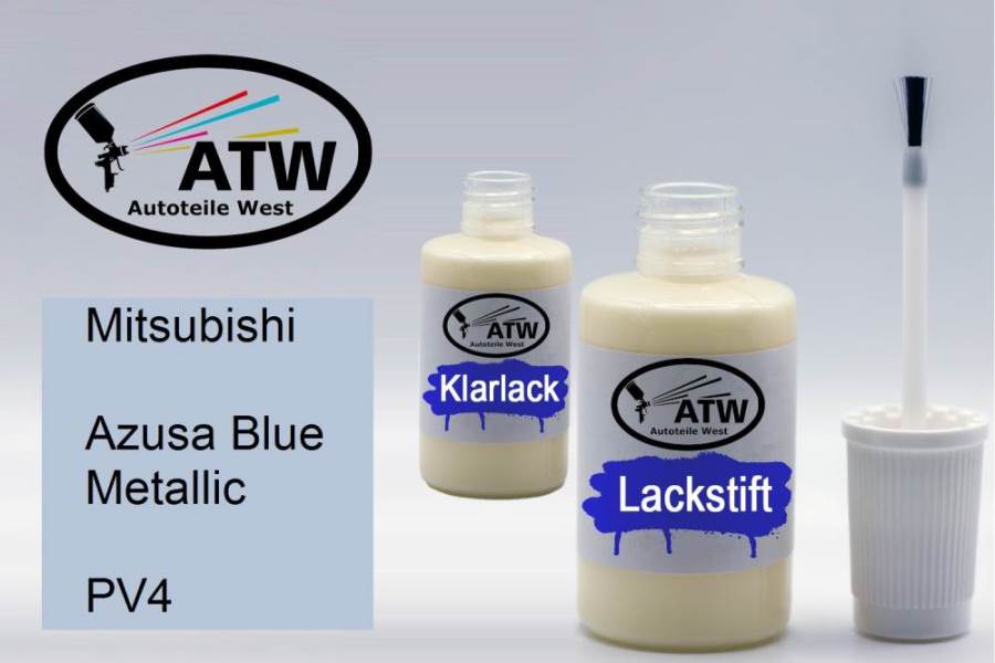 Mitsubishi, Azusa Blue Metallic, PV4: 20ml Lackstift + 20ml Klarlack - Set, von ATW Autoteile West.